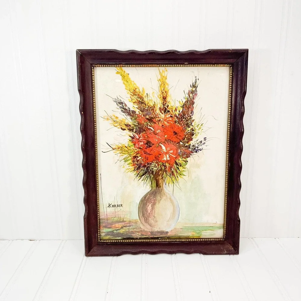 Vintage Floral Print in Wooden‎ Frame - Korber Painting